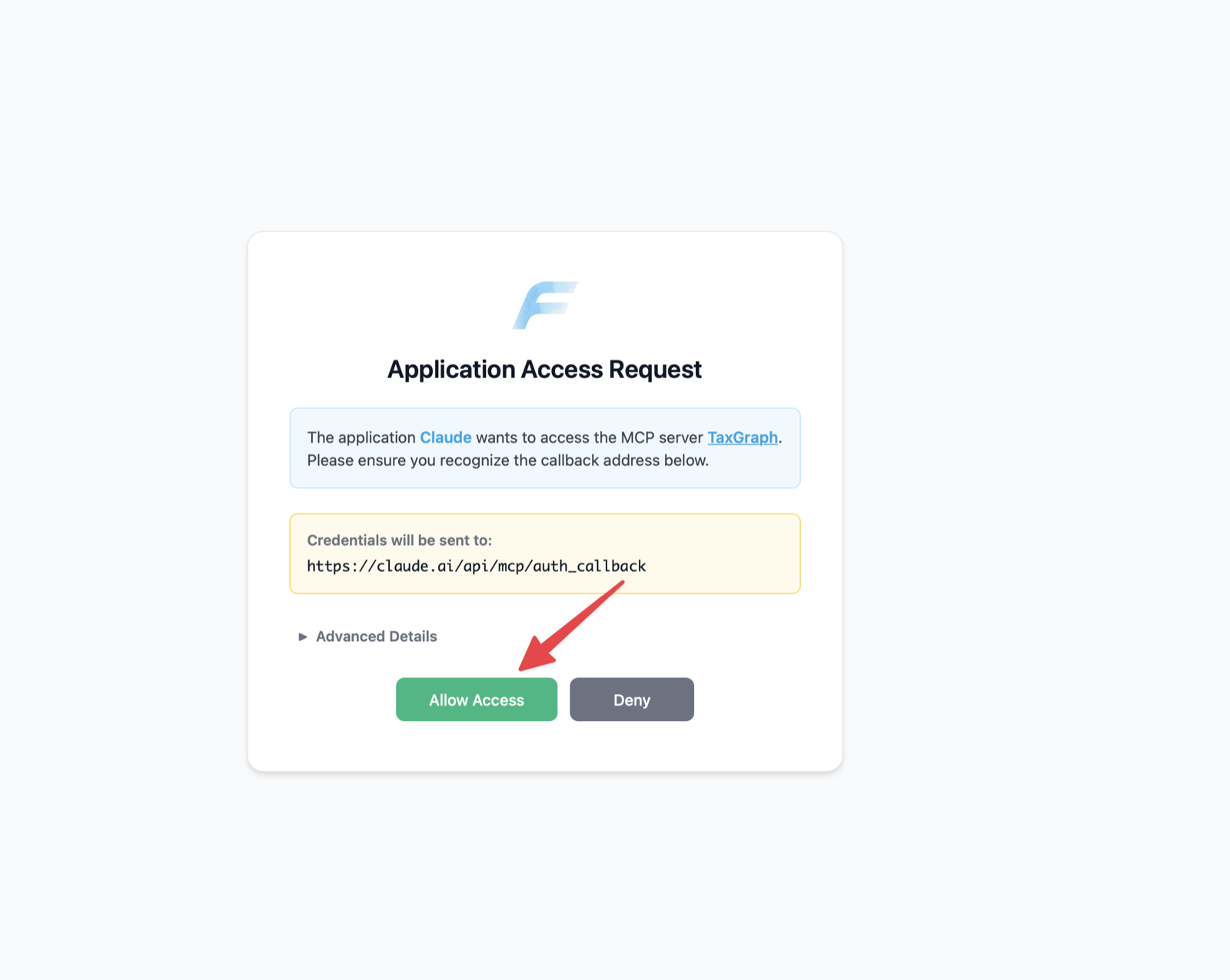 Dialog „Application Access Request“ mit Schaltfläche „Allow Access“